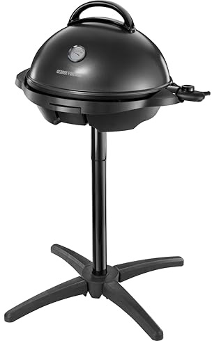 George Foreman Indoor Outdoor BBQ Electric Grill [1500cm2 cooking surface, Variable temperature control & viewing gauge, Use with or without stand, Easy clean removable plate, Drip tray] Black 22460