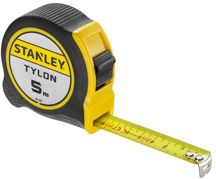 STANLEY 1-30-697 - Mètre Tylon Bi matière 5m X 19mm - Ruban Anti-Corrosion - Blocage Du Ruban - Position Du Zéro Réel - Classe Ii - Crochet Pour Ceinture