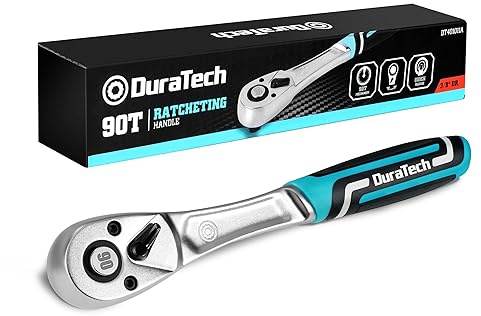 DURATECH Cricchetto Reversibile con Attacco Quadro da 3/8", Cricchetto Reversibile a 90 Denti, Impugnatura a Cricchetto con Sgancio Rapido, in Acciaio al Cromo Vanadio, Angolo di Lavoro Ridotto 4°