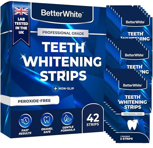 BetterWhite Professional Teeth Whitening Strips 21 Treatments - Enamel Safe - Non-Sensitive Formula - 42 Peroxide-Free Strips - Dentist Formulated Teeth Whitening Kit + Mouth Opener Included