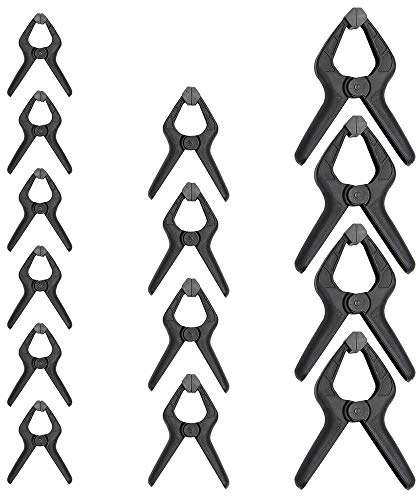 Amazon Basics Jeu de pinces à ressort en nylon, Noir/ Gris, lot de 14 - 6 pièces 8.57 cm, 4 pièces 11.43 cm, 4 pièces 16.51 cm