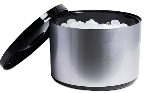 Drinkstuff DS38231 10 Litre Plastic Ice Bucket Brushed Aluminium Effect Ice Cube Bucket, Large Ice Bucket, Party Ice Bucket