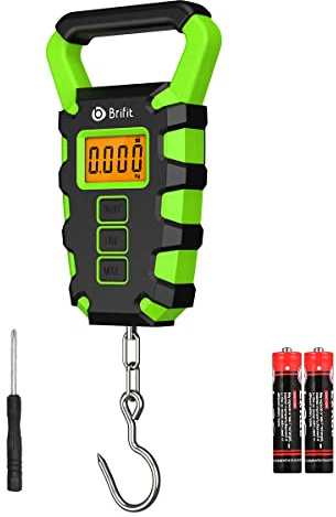 ORIA Digital Fishing Scale, 110lb/50kg Electronic Weighing Scale Luggage Scale with Ruler, Max Fishing Postal Hanging Hook Scale with Measuring Tape, Backlit LCD Display (Batteries Included, Green)