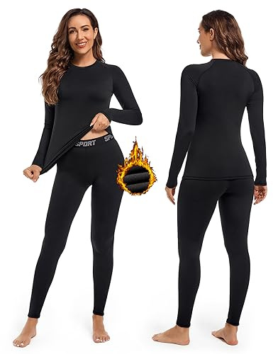 Hyeek Intimo Termico Donna Invernale, Attivo Caldo Manica Lunga Maglia Termica e Pantaloni - Completo Tuta Termica Funzionale Set Termico Donna per Sci Ciclismo Corsa Allenamento (1.Nero, M)
