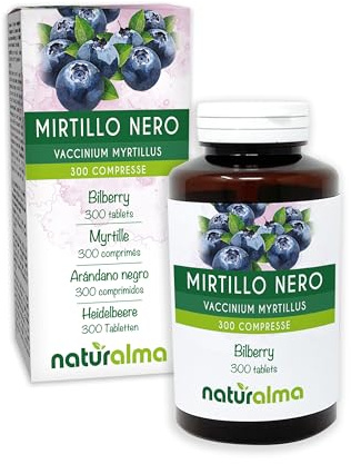 Mirtillo nero (Vaccinium myrtillus) foglie e frutti Naturalma - 150 g - 300 compresse - Integratore alimentare - Naturale e Vegano