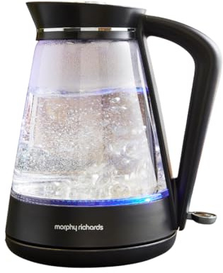 Morphy Richards Glass Kettle, 1.7L, Illuminated, Premium Glass, 3kw Rapid Boil, 360 Base, Blue Light Indicator, Water Level Indicator, Dry Boil Protection, Cord Storage, 108004