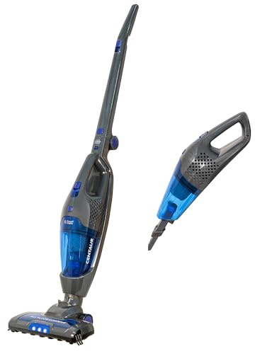 Russell Hobbs Centaur 2 in 1 Cordless, Bagless Stick Vacuum, 800W, 2 Speed Settings, 60-Min Run Time, for Carpets & Hard Floors with Crevice & Brush Tool, 2 Year Guarantee in Grey & Blue RHSV2211