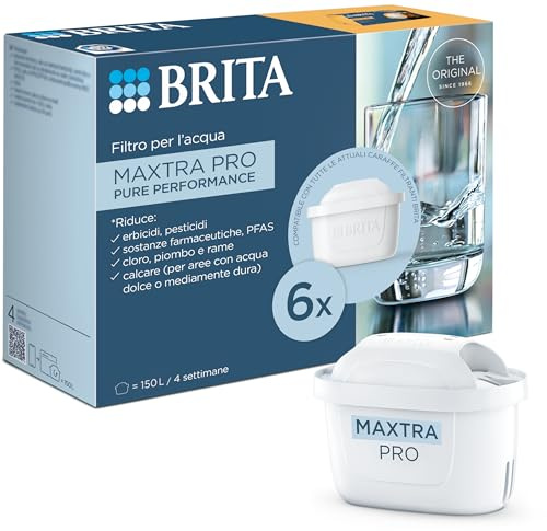 BRITA Filtro acqua rubinetto MAXTRA PRO Pure Performance (ex All-in-1) confezione da 6 filtri - Riduce cloro, calcare, PFAS e metalli, filtro originale compatibile con caraffa acqua filtrante BRITA