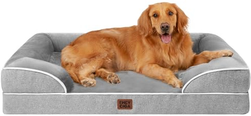 EHEYCIGA Cuccia Cane Interno Taglia Grande, Cuscino Cane Impermeabile Sfoderabile e Lavabile, Letto per Cani con tre Lati Rialzati Ortopedico, Cuccia Divano per Cani, Grigio, 112x81x16cm