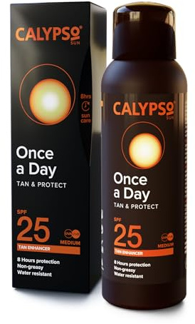 Calypso Once A Day Tan & Protect SPF25 200ml Clear Sunscreen with Tan Extender