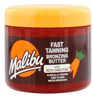 Malibu Sun Fast Tanning Bronzing Body Butter, Tan Accelerator with Beta Carotene, Moisturising Bronzing Tanning Lotion & Water Resistant Formula, 300ml