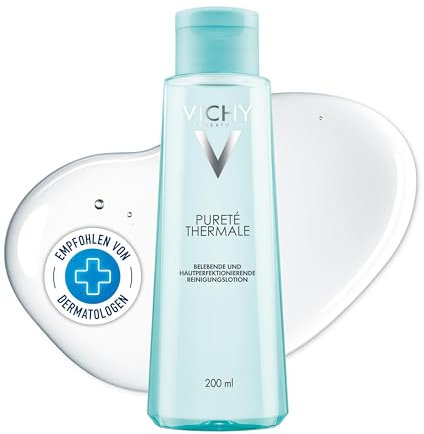 Vichy, Pureté Thermale, Lotion Tonique Perfectrice, Élimine les Résidus de Maquillage et d'Impuretés, Adaptée aux Peaux Sensibles, Composition Sans Alcool, 200 ml