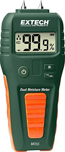 Extech MO55 Combination Pin/Pinless Moisture Meter, Green, ±3 % Accuracy, Digital Display, Battery-Powered