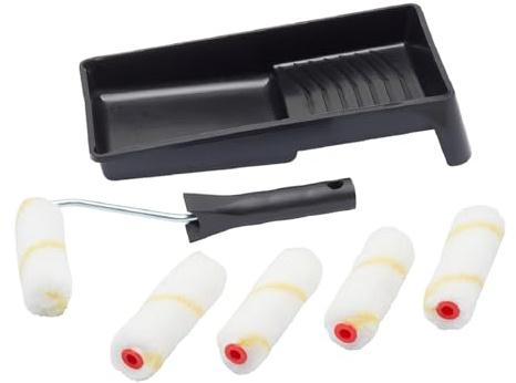 Fit For The Job 7 pièces, Mini rouleaux pour peinture-émulsion, Petit rouleau et bac pour peindre murs et plafonds, Rouleaux 100mm, Rouleau et bac, Petit rouleau et bac