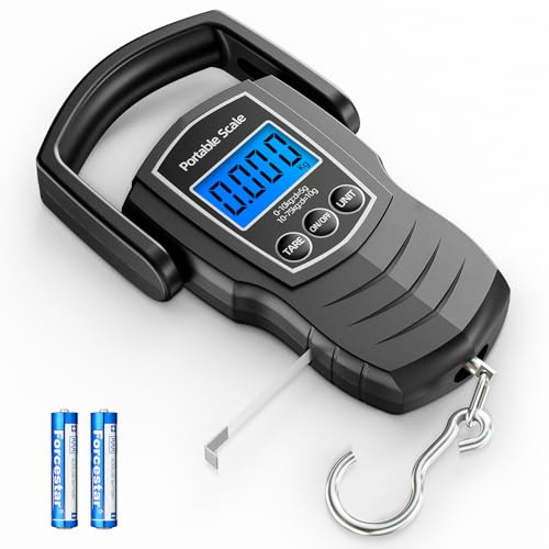 Meilen 75Kg/165Lb Digital Luggage Scale Unit for Travel, Fishing Scale with 1.5M Measuring Tape, Suitcase Weight Unit Can Switch Kg/Lb/Jin/Oz 4 Units, with Hook, Battery Included
