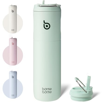 bottlebottle Stainless Steel Water Bottle with Straw and Lid, Sports Insulated Metal Water Bottle with Handle, Light Green, 700ml