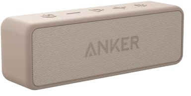 Anker Soundcore 2 Portable Bluetooth Speaker with 12W Stereo Sound, BassUp, IPX7 Waterproof, 24-Hour Playtime, Wireless Stereo Pairing, Speaker for Home, Outdoors, Travel (Pink&Brown)