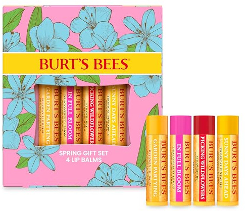 Burt's Bees Lip Balm Gift Set, Beeswax, Strawberry, Tropical Pineapple, Dragonfruit Lemon, In Full Bloom, 4x4.25g