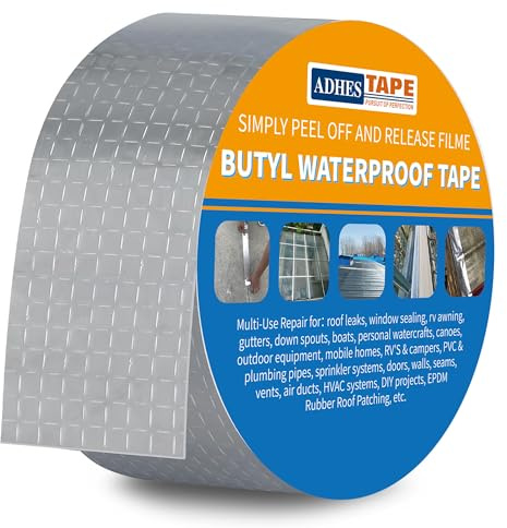 ADHES Ruban d'étanchéité en butyle - Film en aluminium - Ruban adhésif imperméable - Pour toit plat - 5 cm x 5 m - Argenté