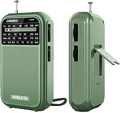 XHDATA D220 Shortwave Radios FM AM Retro Portable Radio Battery Powered Radio (AA), World Receiver with Excellent Reception and Speaker, Suitable for Outdoor, Elderly (Green)