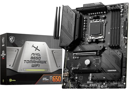 MSI MAG B650 TOMAHAWK WIFI Motherboard, ATX - Supports AMD Ryzen 9000 Series Processors, AM5-14 Duet Rail 80A VRM, DDR5 Memory Boost 6400+MHz/OC, 2 x PCIe 4.0 x16, 3 x M.2 Gen4, Wi-Fi 6E