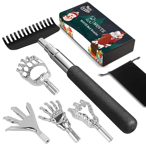 WOVTE Christmas Back Scratcher with 5PCS Detachable Scratching Heads, Stocking Fillers Christmas Mens Gifts, Gifts for Men Husband Dad, Funny Gifts Cool Gadget