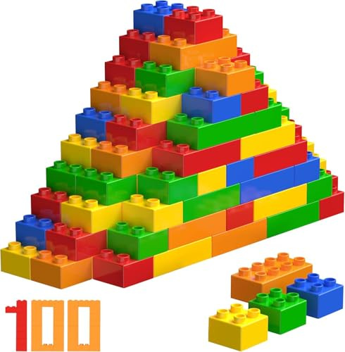 Aubzy Set de Blocs de Construction 100 Pièces Dès 2 Ans - Briques Grandes et Sécuritaires, 5 Couleurs - Développe la Créativité
