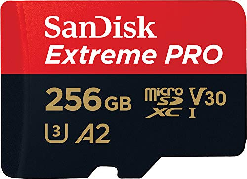 SANDISK Extreme PRO micro SD card 256GB + SD adapter (For Smartphones, Action Cams, Drones, Speeds up to 200 MB/s, A2 App Performance + RescuePro Deluxe UHS-I, Class 10, U3)