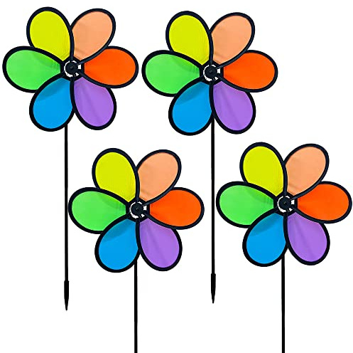 LUKDUNG 4Pcs Colorful Garden Windmills, 9.4 inch Rainbow Windmill Spinners for Garden Wind Spinner Party Pinwheel Windmills for Yard