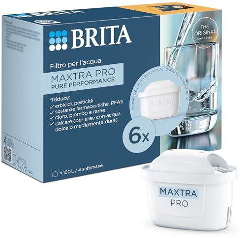 BRITA Filtro acqua rubinetto MAXTRA PRO Pure Performance (ex All-in-1) confezione da 6 filtri - Riduce cloro, calcare, PFAS e metalli, filtro originale compatibile con caraffa acqua filtrante BRITA