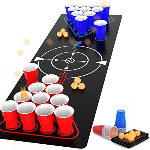 Faburo Set de table Beer Pong 180 x 61 cm avec 22 gobelets et 6 balles, en plastique