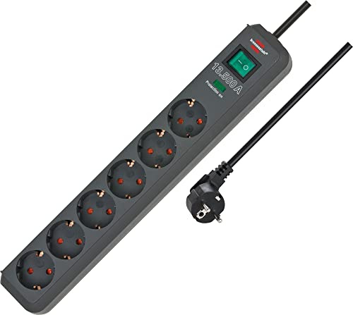 Brennenstuhl Eco-Line regleta de enchufes con 6 Tomas de Corriente y protección contra sobretensiones (Cable de 1,5m, Interruptor Iluminado, protección sobretensión hasta 13.500A) Antracita
