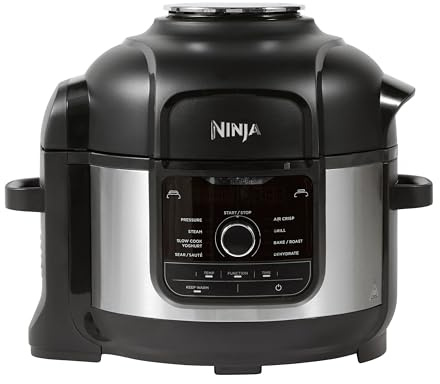 Ninja Foodi 9-in-1 Multi Cooker, 6L with 9 Cooking Functions, Pressure Cook, Air Fry, Slow Cook, Grill and more, Brushed Steel & Black, OP350UK