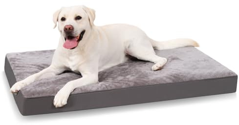 KSIIA Cuscino per Cani Taglia Grande e Media, Sfoderabile e Lavabile, Ortopedico Foam Lettino per Cani, Base Antiscivolo, Lavabile in Lavatrice, Materassino Cane, Grigio, 88x55x7cm