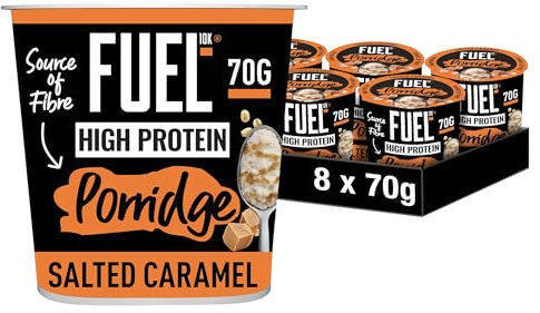 FUEL10K High Protein Salted Caramel Porridge Pot, 13g Protein & Source of Fibre, 70g (Pack of 8)