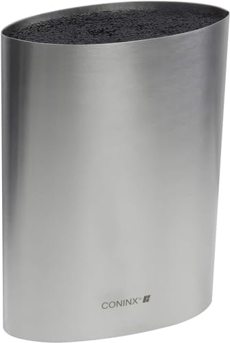 Coninx Bloc Couteaux Vide Universel Inox – Support Couteaux Cuisine Acier Inoxydable – Porte-Couteaux Rond Moderne – Range Couteaux avec Tiges Amovibles – Accessoire Ustensiles Cuisine
