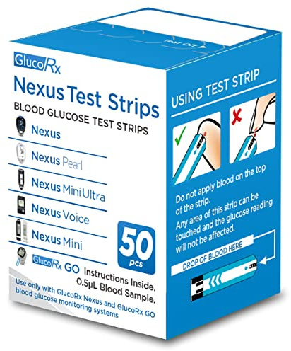 GlucoRx Nexus Test Strips 50 Count White for Blood Glucose Monitoring