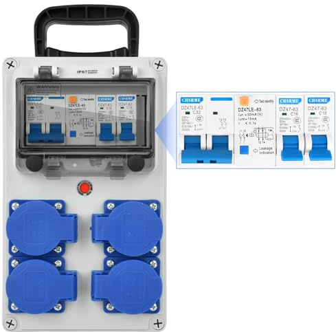 Vothen Coffret Électrique de Chantier 230 V Coffret Chantier Répartiteur Mural avec Disjoncteur répartiteur de courant 16 A IP67 Distributeur de Courant Électrique avec Disjoncteur coffret chantier
