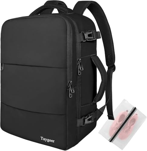 Taygeer for New Ryanair Cabin Bags 40x30x20 Underseat, Travel Backpack Cabin Size, Rucksack for Plane Hand Luggage Backpack for Travelling, Ryan Air Cabin Bag 40x30x20 with Separate Shoe Pouch, Black