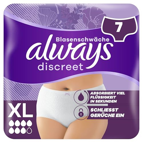 Always Discreet, Culottes Fuites Urinaires, Taille XL, Blanc, Absorption 7, 21 Sous-Vêtements Jetables Incontinence Femme, Fuites Urinaires Importantes ou Maternité post accouchement, Pack 1 Mois