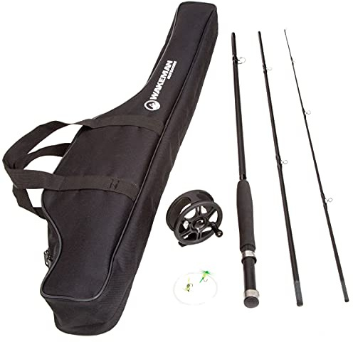Fly Fishing Rod and Reel Combo - Including Carrying Case, Flies, and Fishing Line - Charter Series Gear and Accessories by Wakeman (Black)