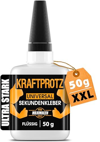 Colle forte extra fluide 50 g – Colle Universelle Plastique, Métal, Verre, Bois – Super Glue Extra Forte, Sans Coulure – Résistante à l'Eau, Chaleur & Vibrations – KRAFTPROTZ