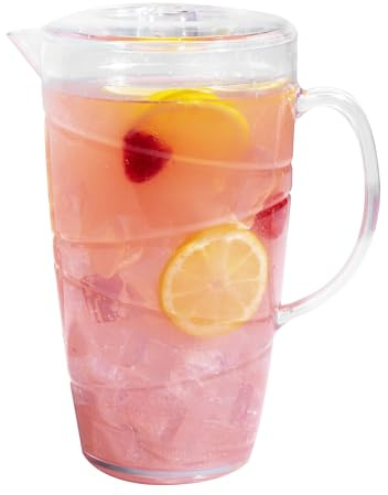 LIVIVO Clear Plastic Jug 2 Litre - Swirl Design Plastic Jug with Lid & Vented Spout - Ideal for Cocktails, BBQ's, Parties, Camping & Everyday Indoor Outdoor Use - Pitcher Water Jug with Lid