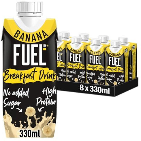 FUEL10K Banana High Protein Milk Breakfast Drink, 15g Protein & No Added Sugar, 330 ml (Pack of 8)