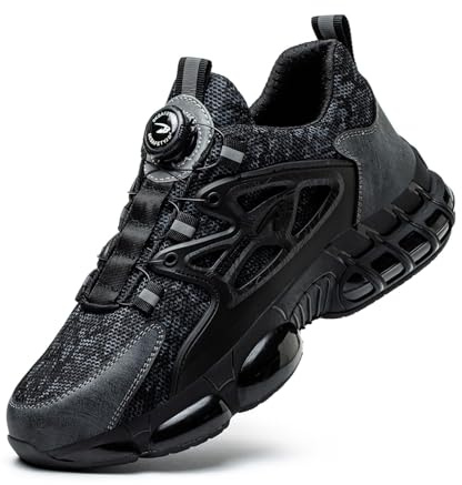 GemChve Chaussures de Sécurité Hommes Femmes Basket Légère Respirante Travail Antidérapante avec Embout en Acier Black 43 EU