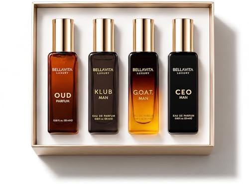 Bellavita Luxury Men's Perfume Gift Set with CEO Man, G.O.A.T., Klub, and Oud | 80ml | Perfume for Men | Lavender, Patchouli, Lemon, and Caramel Notes | Long Lasting Men's Fragrance