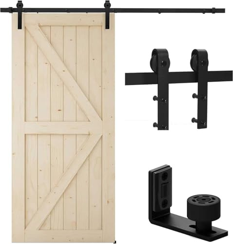 TSMST 6.6FT/200CM Binario per Porta Singola Scorrevole, Nero e Rustico Kit Accessori con Guida a Pavimento Regolabile