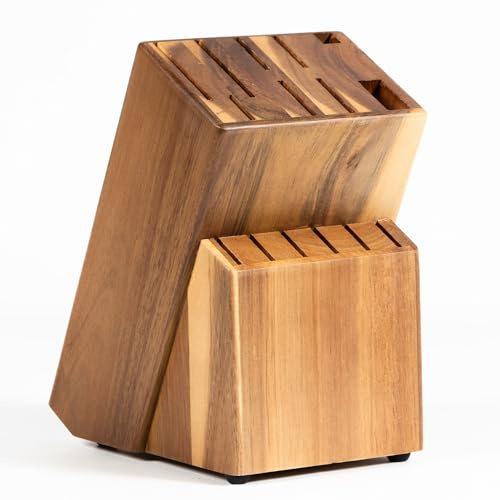 Coninx Bloc Couteaux de Cuisine en bois d'Acacia | Range Couteaux de Cuisine | Porte Couteau universel | Pieds Antidérapants | Rangement ustensiles cuisine | Blocs Couteaux vides pour 15 Couteaux