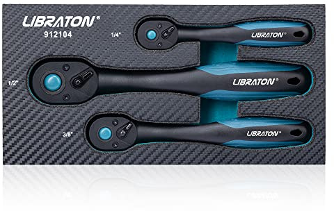 LIBRATON Cricchetto reversibile, Set di 3 chiave a cricchetto 1/4", 3/8", 1/2", impugnatura a cricchetto sgancio rapido a 72 denti, con organizer in EVA