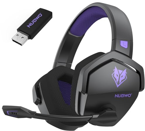 NUBWO Wireless Gaming Headset with Mic for Ps5 Ps4 PC, Zero Interference, 100-Hour Battery All-Day Play, 23ms Sync​ for Fortnite & Call of Duty/FPS Gamers, Triple Mode All Devices Compatible - Purple
